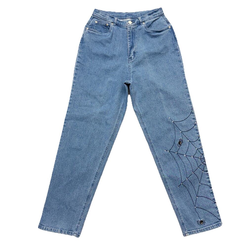 Vintage Quacker Factory Spider Web Jeans Embellished Halloween Denim Mom Jean 10